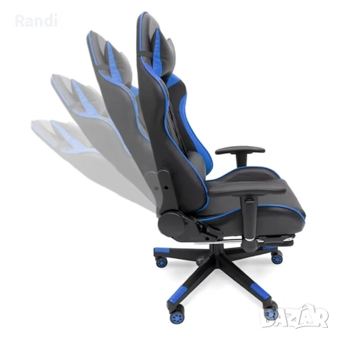 Геймърски стол за релакс с масаж и подложка за крака – син, снимка 11 - Столове - 53237741