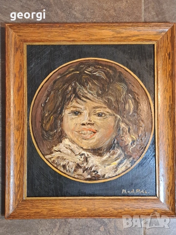 авторска картина "Усмихнато момче" маслени бои върху дървена основа 
