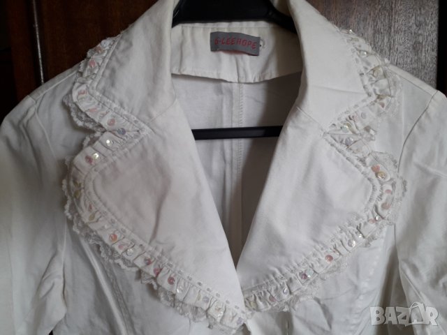 Лятно бяло сако без подплата с външни джобове и дантели, снимка 3 - Сака - 28970107