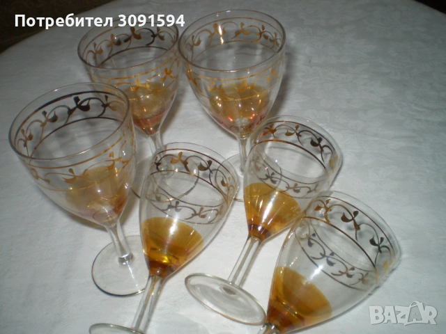 Ретро  6 двуцветно стъкло чаши с позлата, снимка 8 - Сервизи - 53514153