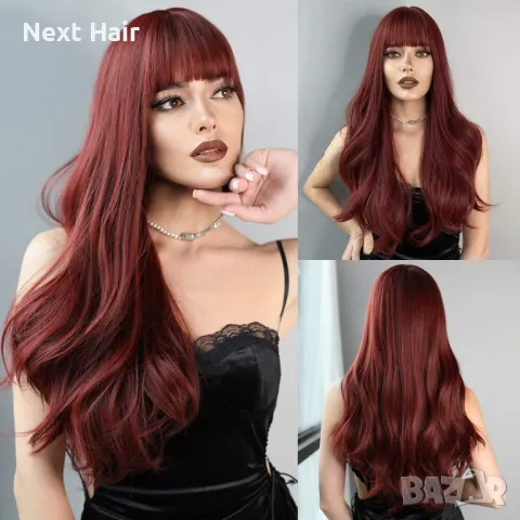 Кестенява вълнообразна перука с бретон, снимка 1