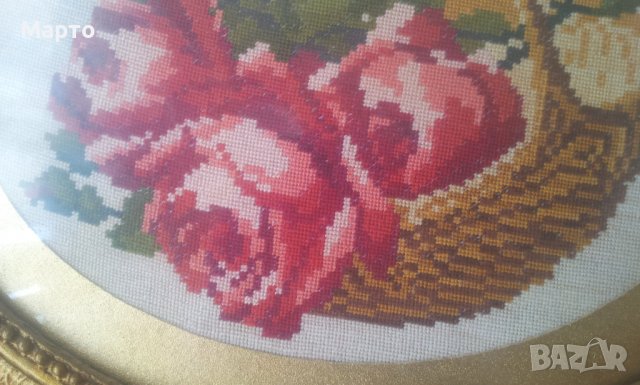 Стар гоблен с дървена рамка и гипсова орнаментика, снимка 2 - Гоблени - 37076021