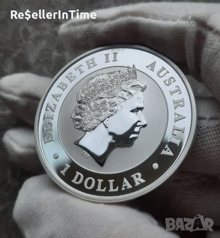 Инвестиционна сребърна монета 1 унция 1 Dollar - Elizabeth II 4th Portrait - Australian Kookaburra, снимка 2 - Нумизматика и бонистика - 43034113