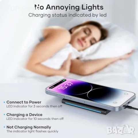 V6 15W безжично зарядно за iPhone 14/14 Pro Max/13/13 Mini/13 Pro Max/12/12 Pro/11, Samsung Galaxy, снимка 4 - Безжични зарядни - 48543619