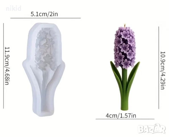 3D  роза лале зюмбюл право голямо цвете силиконов молд форма за фондан смола шоколад гипс свещ декор, снимка 7 - Форми - 52407088