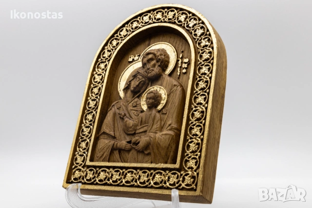 Релефна икона на Светото семейство от масивен дъб, снимка 3 - Икони - 53223109