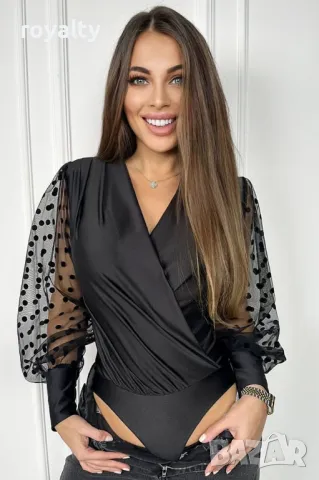 Дамско черно боди с тюлен ръкав , снимка 3 - Бельо - 49853743