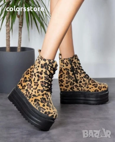 Боти на платформа - леопардов принт (кафяво с черно) - BML88 , снимка 3 - Дамски боти - 51237106