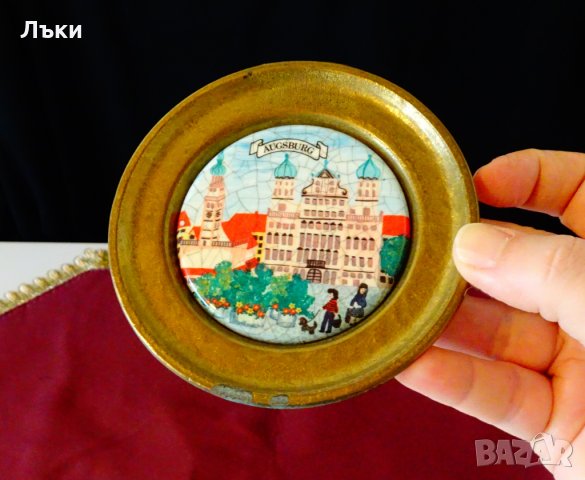 Бронзова чиния с изображение от Augsburg,порцелан. , снимка 4 - Антикварни и старинни предмети - 26872985