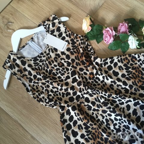 Нова разкроена рокля с леопардов принт, дължина до коляното, еластична, размер L, снимка 3 - Рокли - 39086484