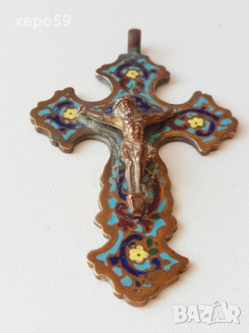Антикварен бронзов кръст с позлата и емайл/Царска Русия/1850 год, снимка 8 - Антикварни и старинни предмети - 52537680