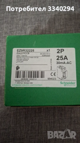 Дефектнотокова защита 2P, 25A, 30 mA, EZ9R32225 Schneider, снимка 2 - Друга електроника - 53287918