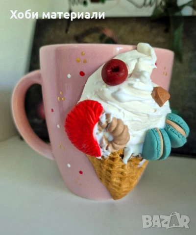 "Върхът на сладоледа " чаша полимерна глина , снимка 2 - Декорация за дома - 50537073