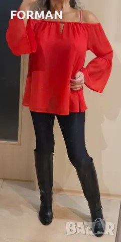 Червена риза с отворени рамене, снимка 8 - Ризи - 47958448