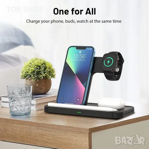 4 в 1 интелигентно безжично зарядно устройство,iPhones,iWatch всички QI-съвместими устройства, снимка 4 - Безжични зарядни - 48547713