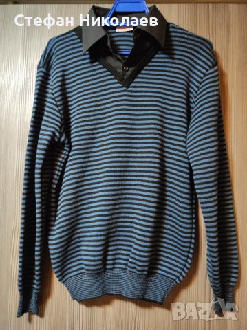 Мъжки пуловер с яка на риза, размер L, снимка 1 - Пуловери - 43331651