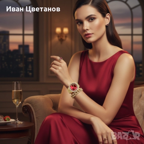 Луксозен комплект с кристали – часовник + гривна, снимка 4 - Бижутерийни комплекти - 52124676