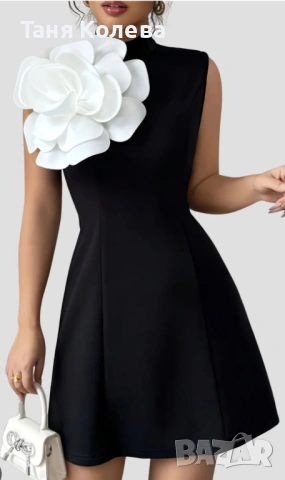  черна официална рокля с цвете