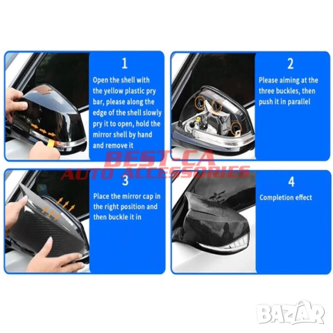 Капаци за огледала със щипки черен пиано лак Batman Style подходящи за BMW F01 F06 F07 F10 facelift, снимка 8 - Аксесоари и консумативи - 52007398