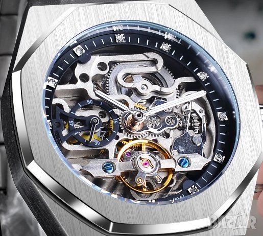 Механичен часовник FORSINING Tourbillon - Skeleton Diamond хомидж на Audemars Piguet Royal Oak, снимка 1 - Мъжки - 41552199