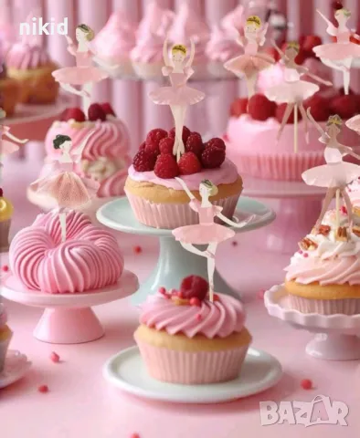 12 бр розова балерина балет топери топер декор украса кексчета мъфини торта, снимка 3 - Други - 50237418