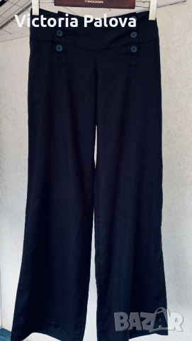 Модерен ленен панталон широк крачол, снимка 3 - Панталони - 44847228