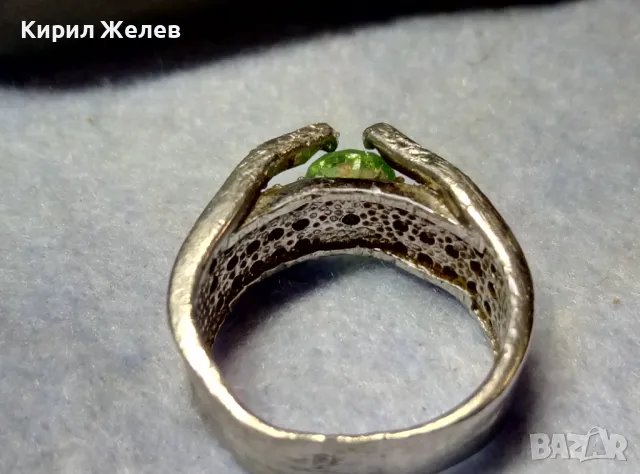 КЛАСИЧЕСКИ РЕТРО АРТ СКЪПОЦЕНЕН СРЕБЪРЕН ПРЪСТЕН СРЕБРО 925 с ФАСЕТИРАНИ ОЛИВИН и ЦИРКОНИ 66177, снимка 3 - Пръстени - 49876649