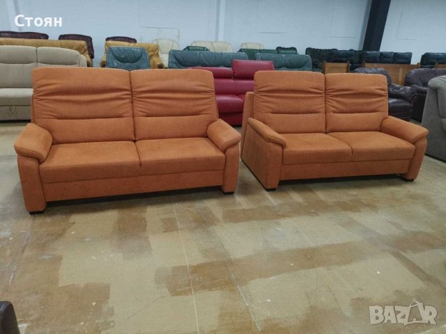 ПРОМОЦИЯ!!!Две тройки от плат алкантара, цвят оранжев "Memphis", снимка 2 - Дивани и мека мебел - 39329589