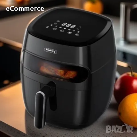 Фритюрник AirFryer , 1350W, 5.2л., LED дисплей, Горещ въздух, Таймер, до 200°C, Черен, снимка 6 - Фритюрници - 47527507