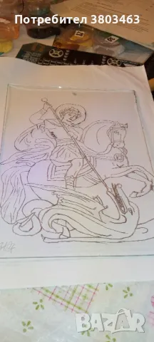 Ръчно рисуваната картината върху стъкло е на Св."Георги". С височина 22см и ширина 17см., снимка 2 - Икони - 49378020