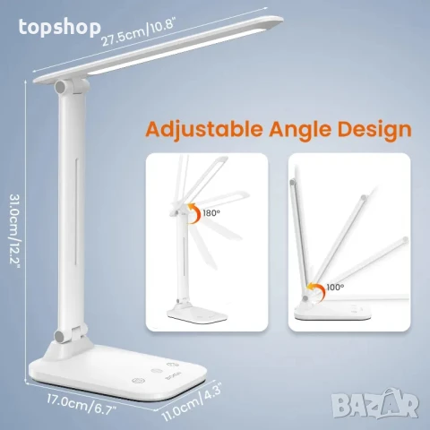 НОВА LED настолна лампа, USB type C, сгъваема, 5 цвята на осветление и 100%~15% нива на яркост, снимка 6 - Настолни лампи - 50501878