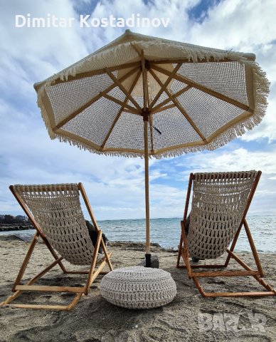 Ръчно плетени столове от макраме тип шезлонг за плаж ,бар , ресторант, снимка 2 - Градински мебели, декорация  - 39448348