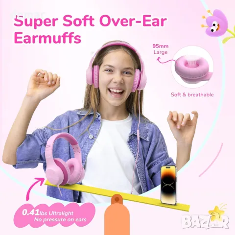 Детски слушалки EarFun с кабел, сгъваеми слушалки с микрофони, 85/94dBA безопасно ограничение, снимка 7 - Слушалки и портативни колонки - 48156272