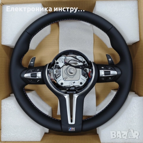 ME08 BMW M Sport кожен мултифункционален волан с M емблема и пера – F-серия + airbag