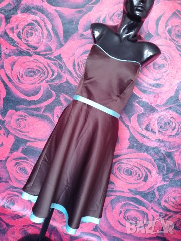 Шоколадово кафява елегантна рокля бюстие в комбинация с тюркоаз 2ХЛ, снимка 4 - Рокли - 36763580