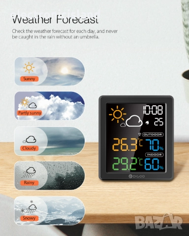 Метеорологична станция DIGOO DG-8647 с външен безжичен сензор,влажност,вътрешна и външна температура, снимка 3 - Друга електроника - 51654401