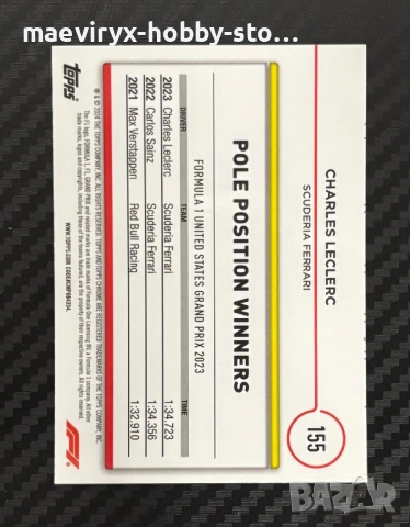 Topps Chrome Formula 1 (2024) - Charles Leclerc/Чарлс Леклърк #155 035/199, снимка 2 - Колекции - 52752114