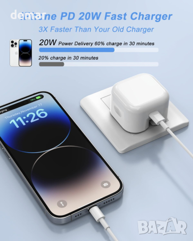 2 броя USB C щепсел за бързо зареждане 20W сгъваем адаптерза iPhone 14/13/12/11/X,iPad, AirPods Pro, снимка 7 - Аксесоари за Apple - 44913625