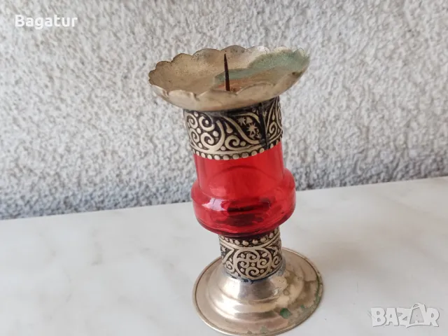 Стъкло и метал,свещник,посребрен Мароко,Ррр,, снимка 5 - Други - 48490327