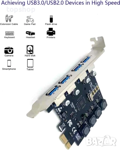 Нова 4-портова PCIE USB 3.0 карта Super Speed 5Gbps PCI Express (PCIe) разширителна карта ..., снимка 4 - Дънни платки - 51637909