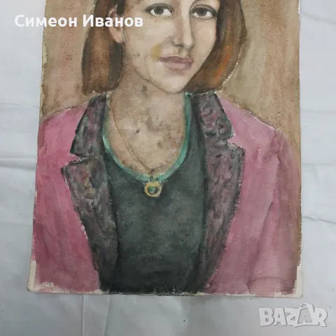 Интересна стара картина акварел портрет SG2025, снимка 4 - Картини - 47577249