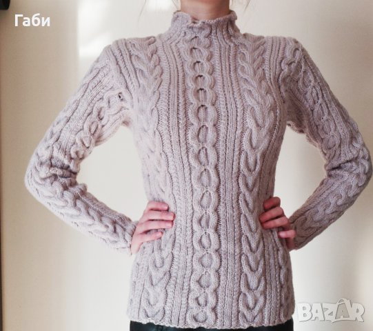 Ръчно плетен пуловер с аранови елементи, снимка 2 - Блузи с дълъг ръкав и пуловери - 22697099