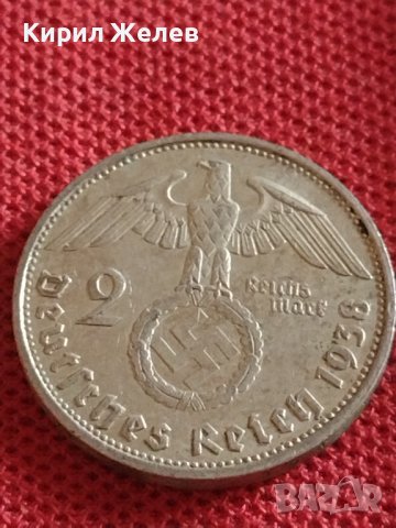 Сребърна монета 2 райхсмарки 1938г. Нацистка Германия Трети Райх с СХВАСТИКА за КОЛЕКЦИЯ 42051, снимка 2 - Нумизматика и бонистика - 43798644