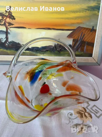 цветна стъклена кошница, фурктиера от Полша., снимка 5 - Антикварни и старинни предмети - 48871111