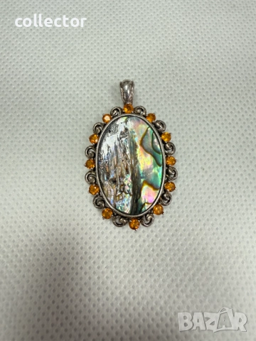 Сребърна висулка с кралски седеф и циркони. №7699