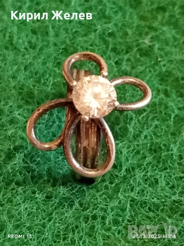 Сребърен пръстен с флорален мотив и инкростиран цирконий ръчна изработка 51797, снимка 2 - Пръстени - 52882379