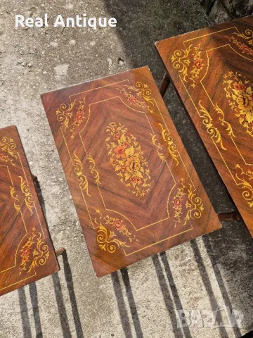 Страхотен к-т от 3 броя антикварни английски дървени масички с интарзия , снимка 7 - Антикварни и старинни предмети - 48531048