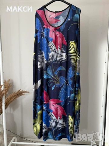 Макси дълга силно еластична мека лятна рокля без ръкави в красив флорален десен, снимка 1