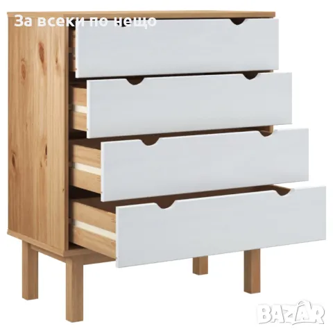 Шкаф с чекмеджета, кафяво и бяло, 76,5x39,5x90 см, бор масив, снимка 7 - Шкафове - 48925134