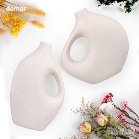 aiskding Комплект 2 ръчно изработени модерни бели керамични декоративни вази , снимка 5 - Вази - 43763734